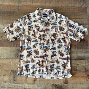 Wrangler Mens Size L Coconut Cowboy Print Short Sleeve Button-Up Shirt